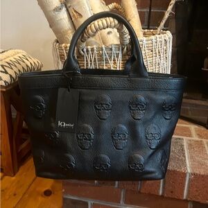 IOpelle Italia Skull Handbag ( Smaller Version of Weekender Bag ) Black Leather.